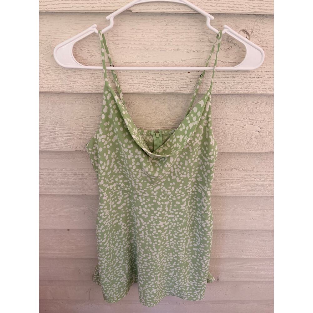 GB Light Green Mini Dress Size Medium Spotted Print Adjustable Straps - Picture 3 of 7